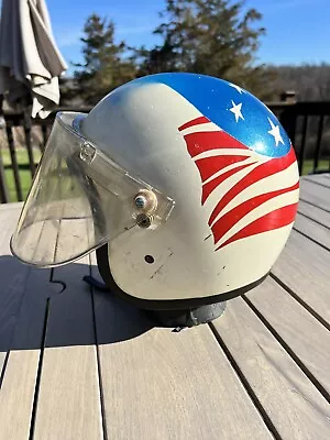 Vintage 1974 Bell Super Magnum Helmet Red White & Blue Racing Motocross W/Visor • $60