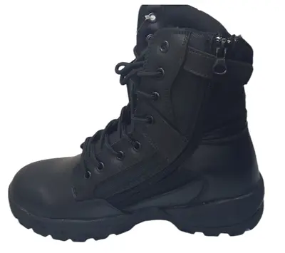 Black Patrol Boots Side Zip Leather Combat Army Tactical Cadet Security Military • £33.95