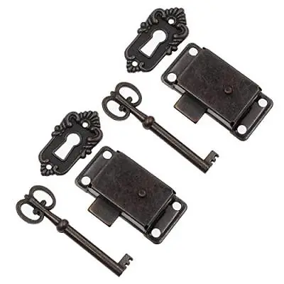 Kyuionty 2 Sets Skeleton Key Lock Decorative Antique Brass Cabinet Lock With ... • $14.96