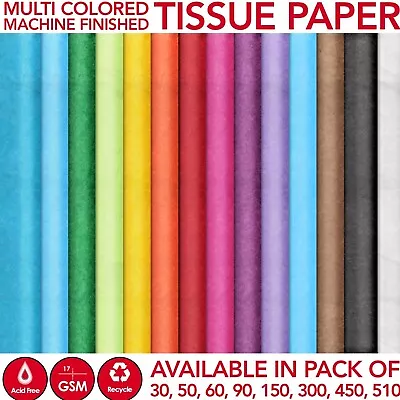 TISSUE PAPER LARGE 30 SHEETS ACID FREE QUALITY SHEETS BIO 50x75 10 COLOURS 17GSM • £34.99