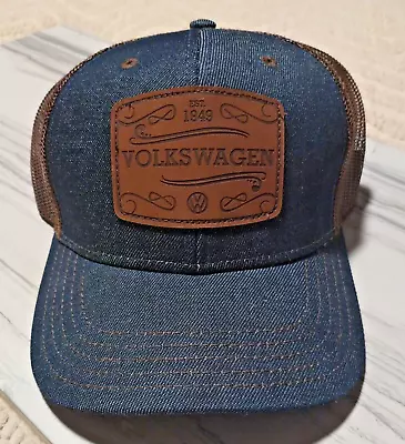 Volkswagen Driver Gear Adjustable Trucker Hat Cap EST. 1949 Denim Leather • $29.88