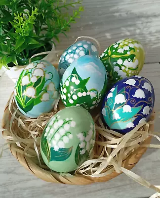 Hand Painted Wooden Easter Eggs Pysanky Ornaments Spring Decor Set Of 3 Pcs • $58