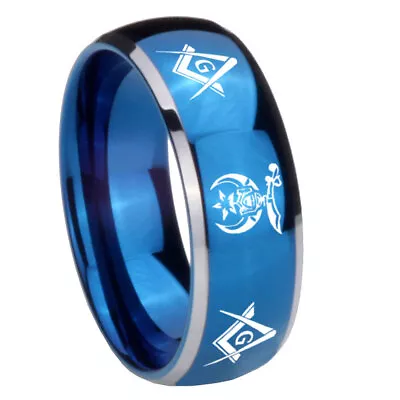 8mm Masonic Shriners Dome Two Tone Blue Unique Mens Wedding Ring • $49.99