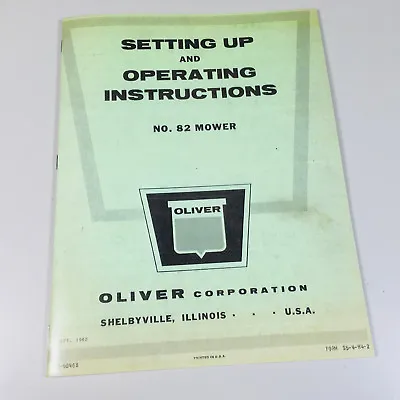 Oliver No 82 Sickle Bar Mower Operators Instructions Service Manual Hay Sickel • $16.97