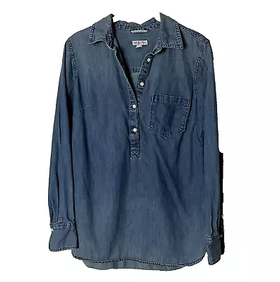 Merona Women's Tunic Top Size Small Popover Shirt Blue Long Sleeves Chambray • $7