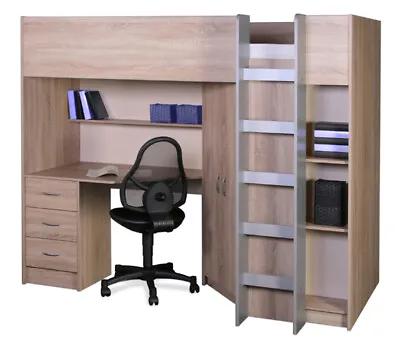 £494 • Buy Calder High Sleeper Cabin Bed For Kids With Desk Wardrobe Drawers In Oak R227O