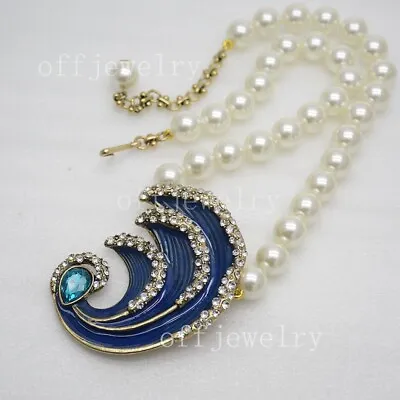 Heidi Daus HUGE Women Jewelry Pearl Ocean Wave Pendant Beaded Necklace Enamel • $33.99