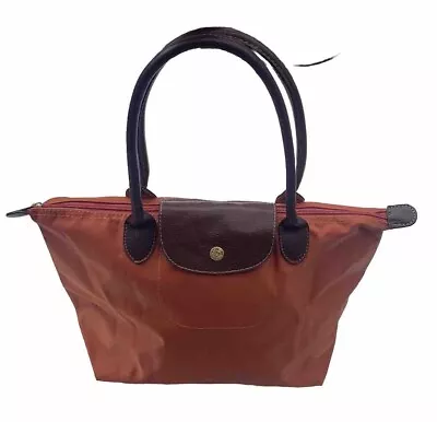Longchamp Le Pliage ORANGE Nylon Medium Folding Satchel Bag Purse Tote • $44.99