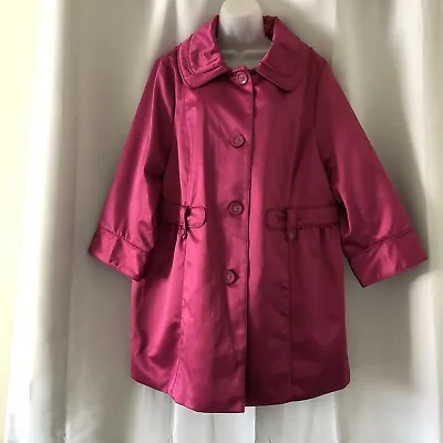 Dennis Basso Trench Coat Size XL Fuschia Pink 3/4 Sleeve Jacket NEW • $84.99