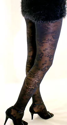 £6.20 • Buy Flower And Leaf Patterned Micronet Tights Black S/M - M/L