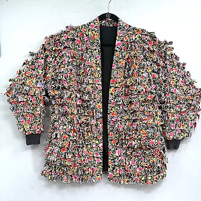 VTG Ditsy Floral Fringe Jacket Womens M Patchwork Boho Cottagecore Multicolor  • $64.99