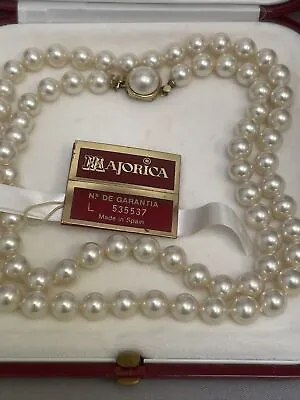 MAJORICA 925 Sterling White Faux Pearl 7mm Bead Beaded Knotted Necklace 24  • $119.50