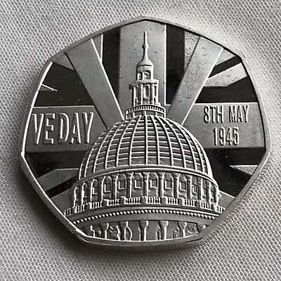 VE Day 50 Pence ‘St. Paul’s Cathedral’ Commemorative Coin (Brilliant Unc) • £0.99