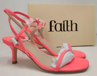 Faith SIZE 4 Neon Coral Elastic Summer Strappy Stiletto Heels Wedding Shoes 7cm • £24.99