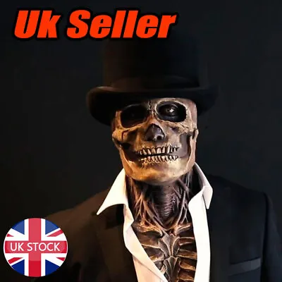 Halloween Party Scary Brain Moving Jaw Latex Full Head Mask Skeleton Cosplay UK • £7.32