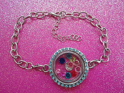 Living Memory Aqua Crystal Round Locket Bracelet With 7 Crystals And Charm USA • $14.95