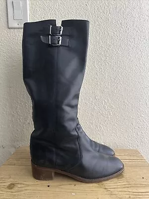 J. Crew Knee High Boots Size 9 Black Leather Made In Italy Low Heel Riding Women • $7.99