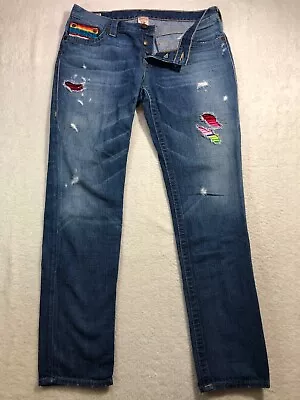 True Religion Jeans Womens 31 (35x31) Brianna Button Fly Boyfriend Color Patches • $22.44