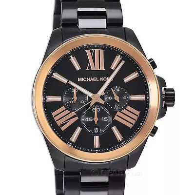 Michael Kors Mens Wren Chronograph Watch Black Rose Gold Dial Stainless Steel • $110.44