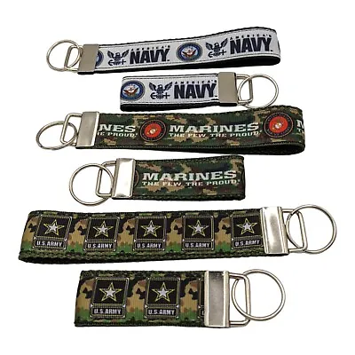 Army Keychain Marines Keychain Navy Keychain Wristlet Keychain Lanyard ID Holder • $9.49