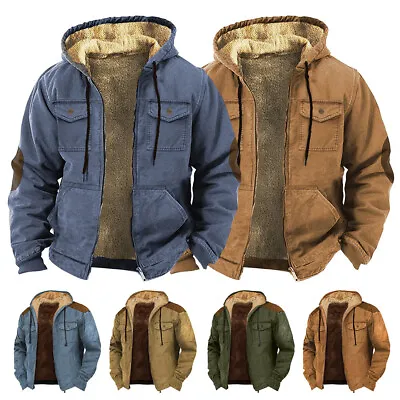 Mens Fleece Fur Thick Hooded Jacket Coat Zip Warm Hoodie Sweatshirt S-4XL SIZES • £37.08