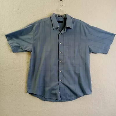 Van Heusen Shirt Mens Large 16-16 1/2 Short Sleeve Button Up Blue • $12