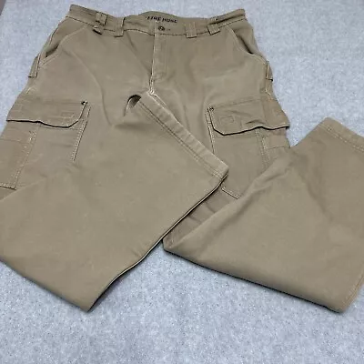 Duluth Trading Co Mens 38x34 Flex Canvas Fire Hose Fleece Lined Cargo Pants Tan • $45