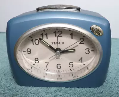 Vintage Timex Quartz Bedside Alarm Clock Retro Blue Chrome Travel Battery • $15