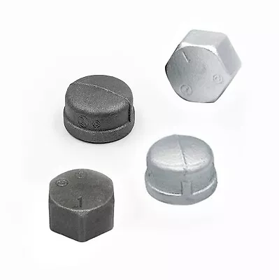 Hex And Round CAPS BLACK&GALVANISED Malleable Iron BSP Pipe Fittings 1/4  To 1   • £1.90