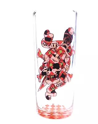 Ed Hardy Death Or Glory Glass Tumbler Skull Crossbones  Dagger Red Decal • $22