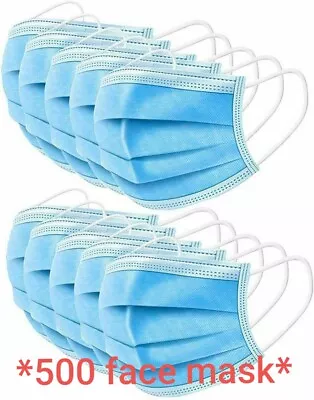 500 Disposable Protective Face Mask 3 Layer Breathable Blue Masks UK • £6.99