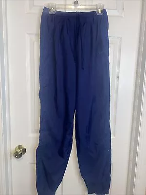 Vintage Nike Track Pants Men's L Navy Blue Nylon Joggers Ankle Zip 1685 • $17