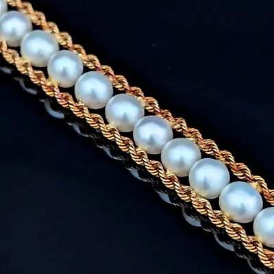 1960s Vintage Pearls 14k Yellow Gold Bracelet Estate Jewelry Retro Mid Century • $429