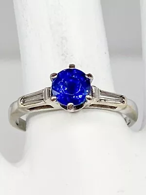 Vintage 1940s $4000 1.50ct Ceylon Blue Sapphire Diamond 14k White Gold Ring • $850
