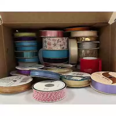 Mixed Lot Of Ribbon 33 Spools Assorted Size Lengths Colors String Grosgrain Plus • $10.95