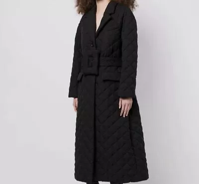 $660 Anna Quan Women's Black Madeline Belted Quilted Coat Jacket Size AU 8/US 4 • $211.58