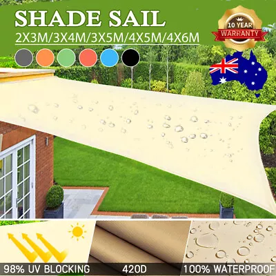 $64.99 • Buy 2x3-4x6M Extra Heavy Duty Shade Sail Shade Cloth Sun Triangle Square Rectangle
