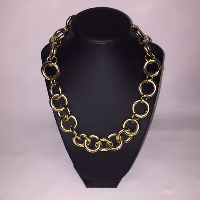 Signed J. Crew Gold Plated Chunky Circle Links Chain Necklace Heavy 157 Grams • $19.95