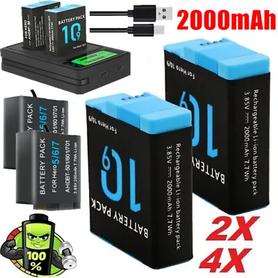 4X 2000mAh Battery / Charger For GoPro Hero 5 6 7 9 10 Go Pro Camera Accessories • $107.99