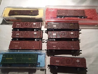 N Scale - USA - 10 X Santa Fe Steel Cattle Cars By Various Makers • $100