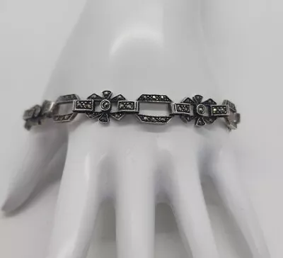 Vintage Art Deco Style 925 Sterling Silver Marcasite 7  Bracelet • $67.96