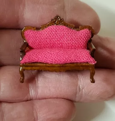 Rare Bespaq Dollhouse Quarter Inch Scale Pink - Red Vintage Sofa Settee 1/48 • $38