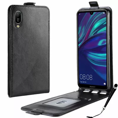 Black Leather Flip Case Cover For Huawei Y7 Pro 2019 + Stylus • $9.99