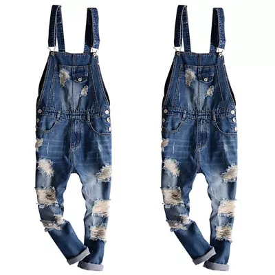 Fashion Men Denim Distressed Jeans Overalls Bib Pant Jumpsuits Suspender Trouser • $46.49