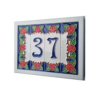 10 X 3.4 Cm Italian Hand-painted Ceramic Red Rose Number Tiles • £7.99