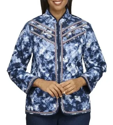 NWT Alfred Dunner MESA VERDE Blue Tie Dye Quilted Open Jacket Size XL New • $32.19