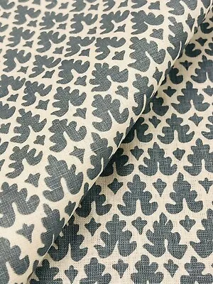 Quadrille Geometric Linen Print Fabric- Volpi Slate Navy REMNANT 18 X172  (WxL) • $165