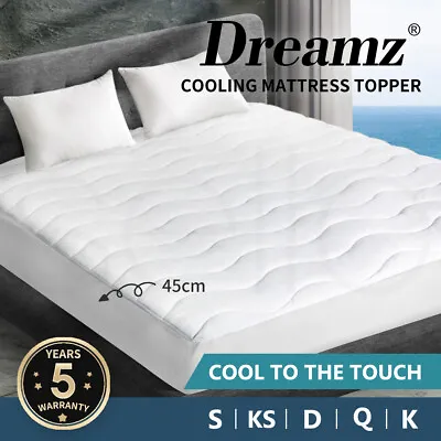 $44.99 • Buy Dreamz Cooling Mattress Topper Protector Summer Bed Cover Pillowtop Pad All Size