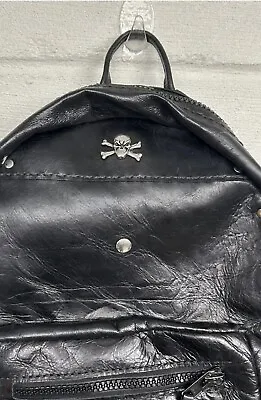 Handmade Black Leather Biker Skull Grunge Backpack Bag Vintage • $58