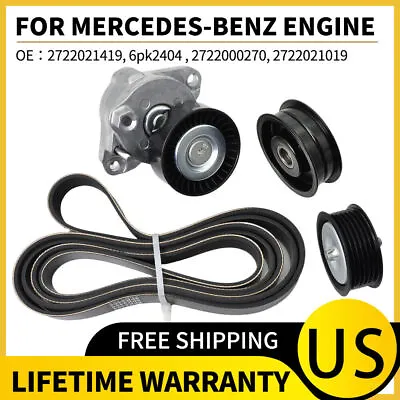Fit For Mercedes-Benz Engine Belt Tensioner + Idler Pulley Serpentine Belt Kit • $42.56